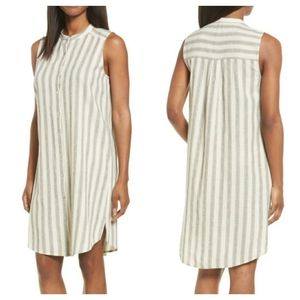 EILEEN FISHER| Mandarin Collar Stripe Cotton Dress